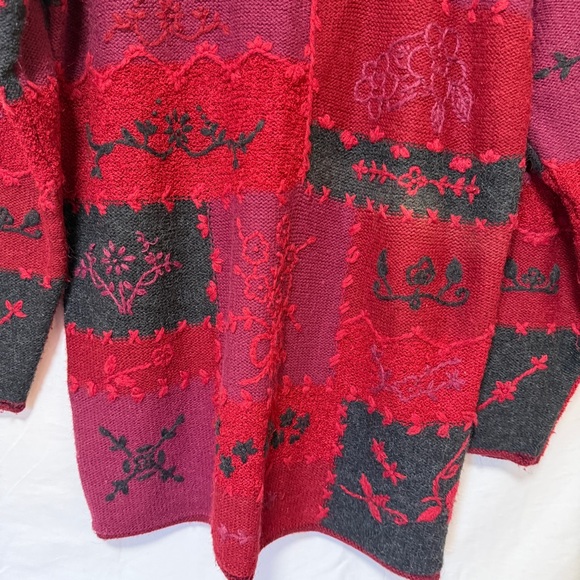Vintage 90s Womens Floral Patchwork Sweater XL Boho Indie Embroidered Grandma - Picture 3 of 13